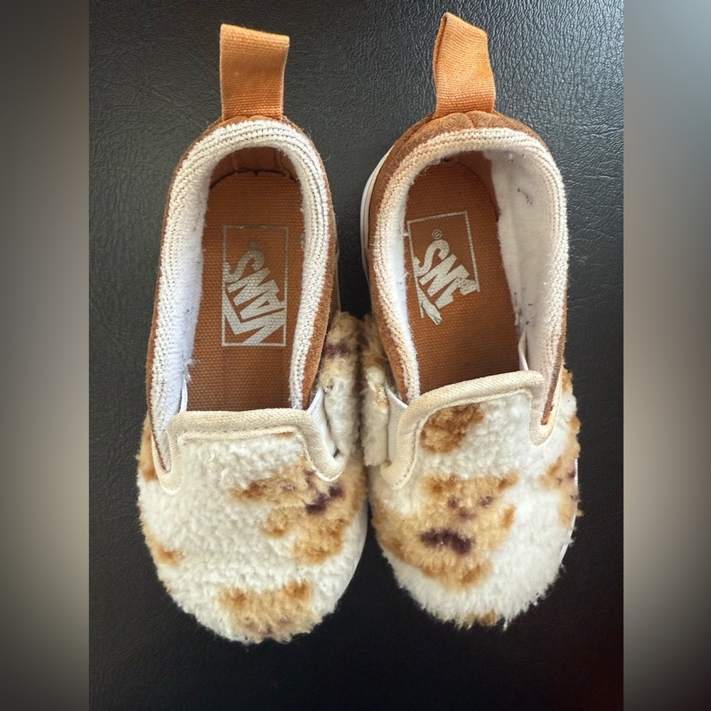 Vans Cream and Brown Fuzzy Slip-Ons